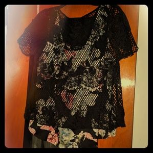 Flowery top with black lace overlay